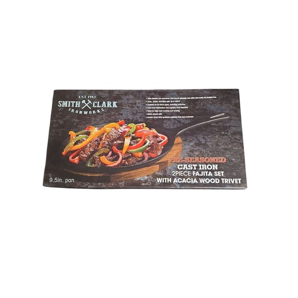 Smith & Clark Ironworks Cast Iron Fajita Set – 9.5" Skillet  & Trivet 2-Piece - Picture 2 of 3